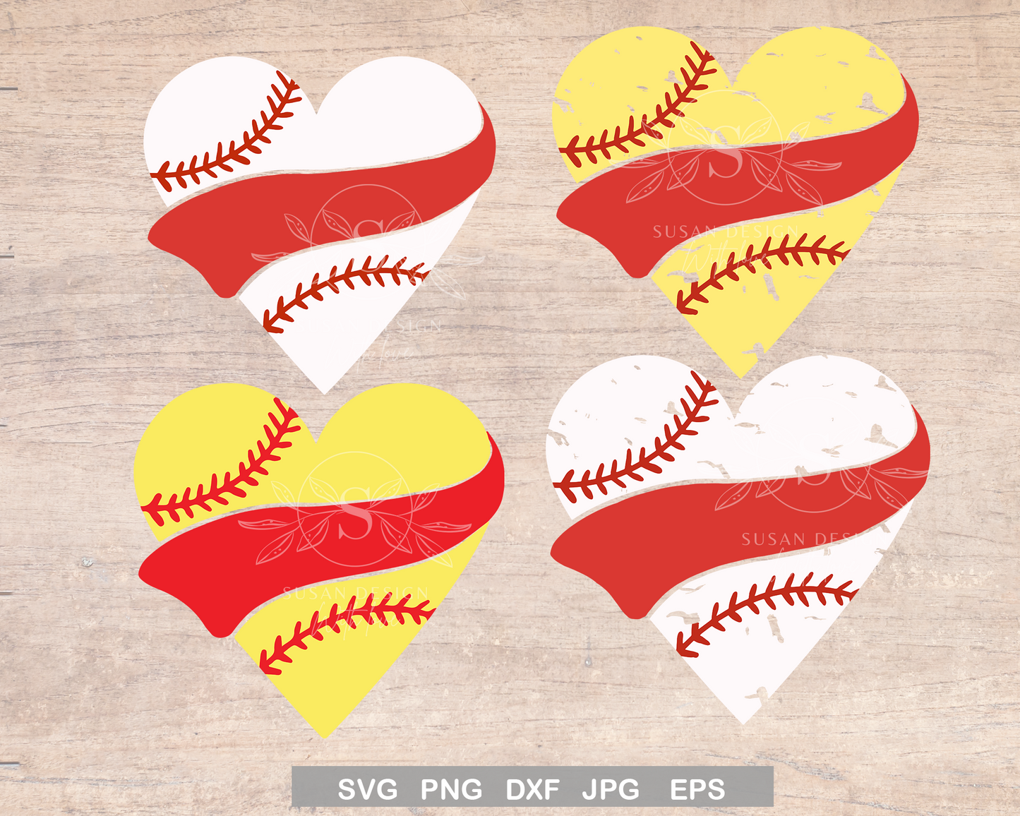 Softball Baseball Heart SVG Bundle