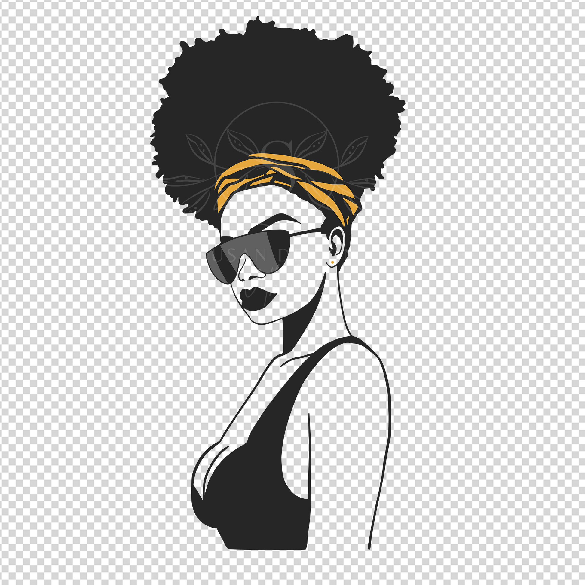 Dope Black Woman with Headwrap and Sunglasses SVG Line PNG