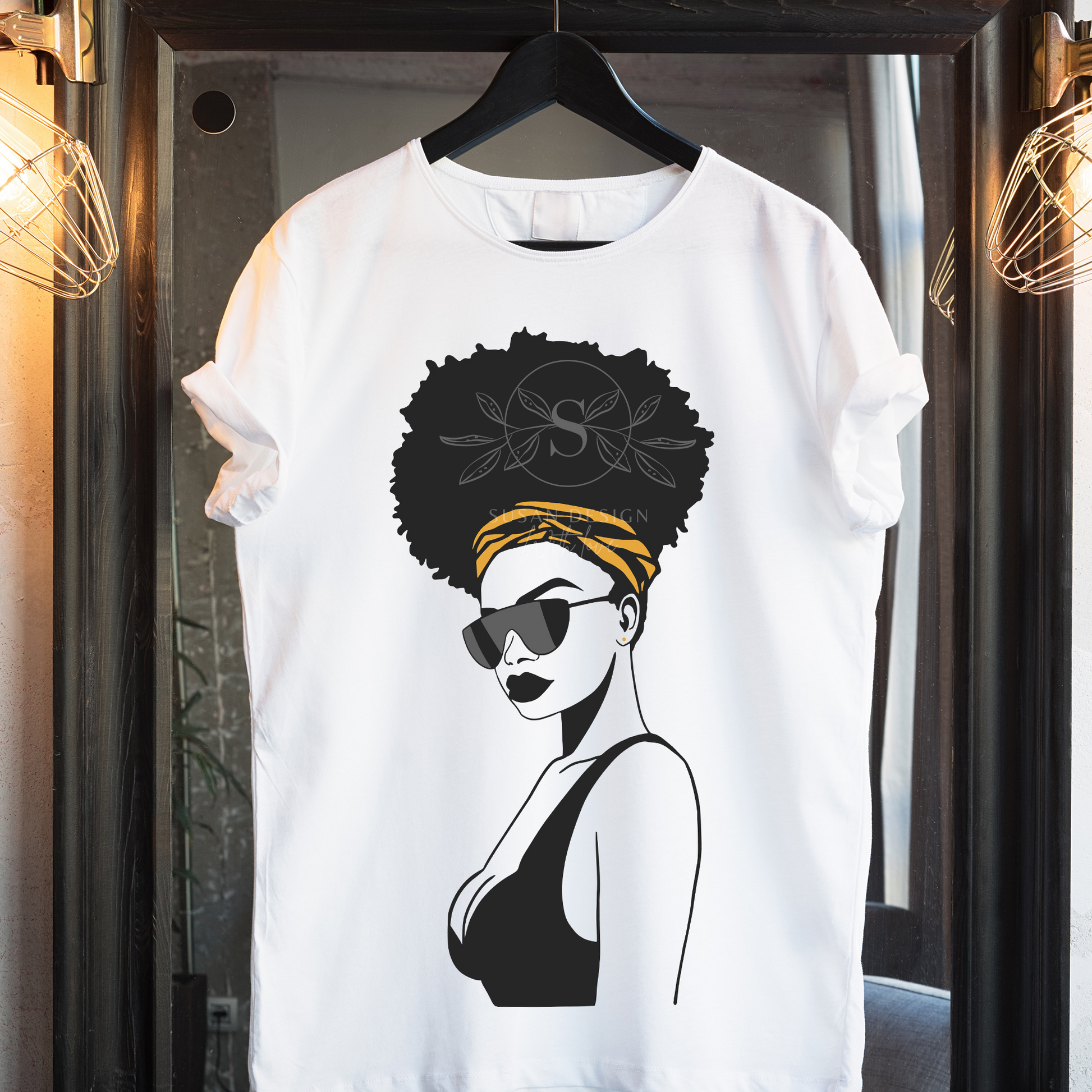 Dope Black Woman with Headwrap and Sunglasses SVG Line shirt design