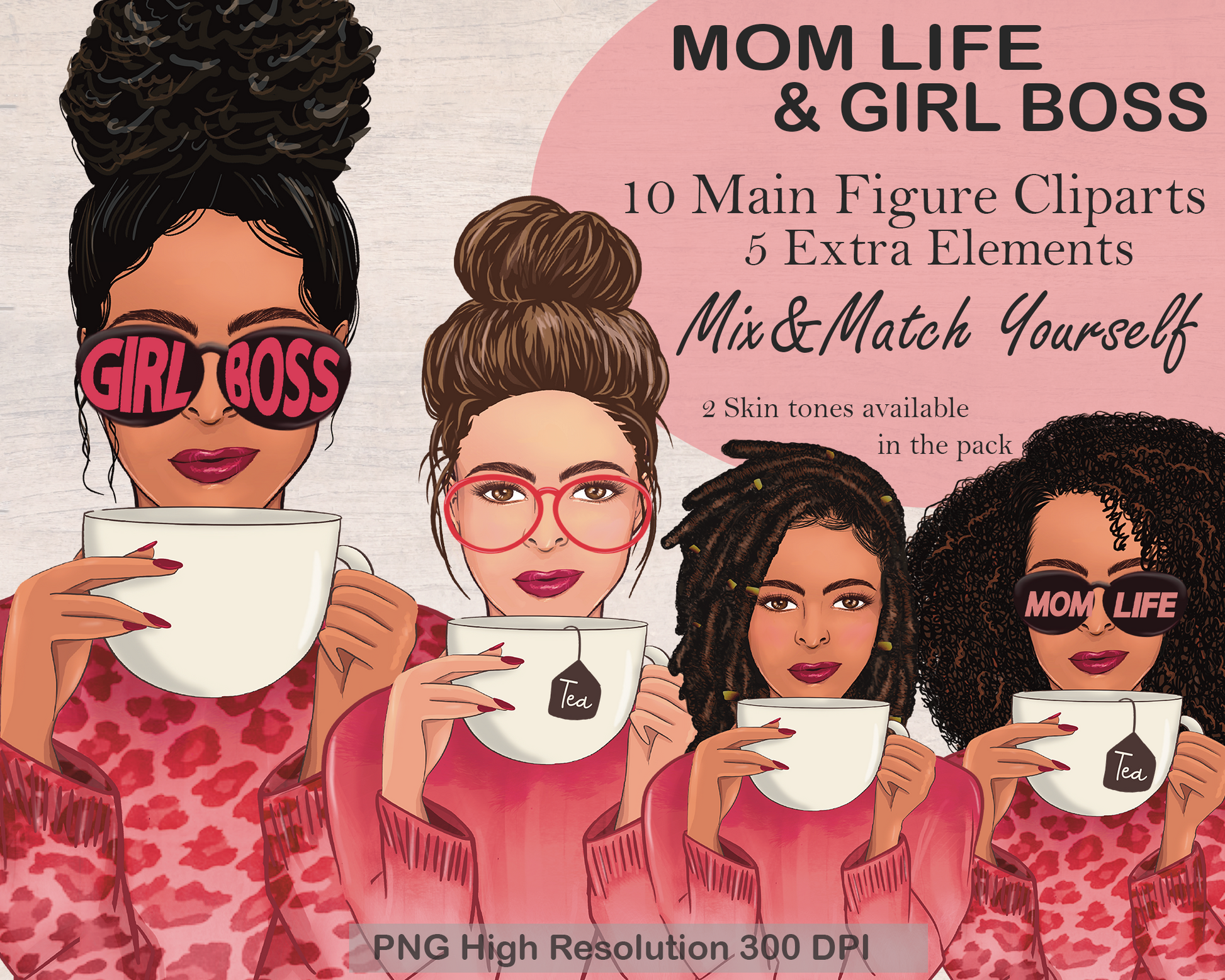 Boss Babe, Girl Boss, Mom Life in Pink Leopard cappuccino drink Coffee