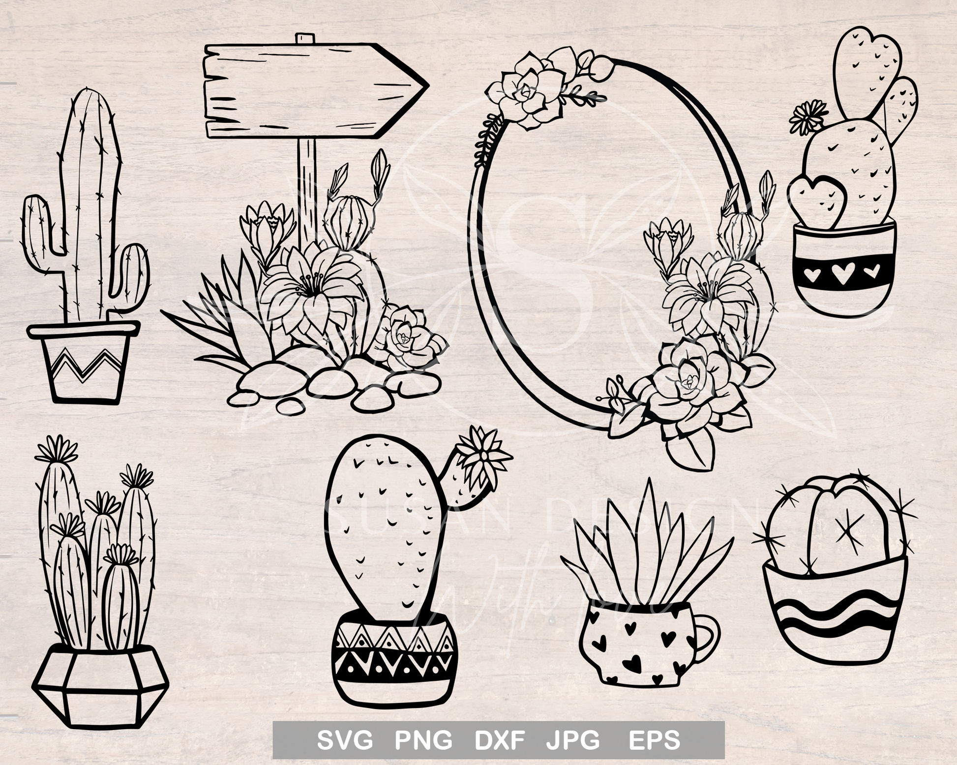 Cactus and Succulent plant  Outline SVG Bundle