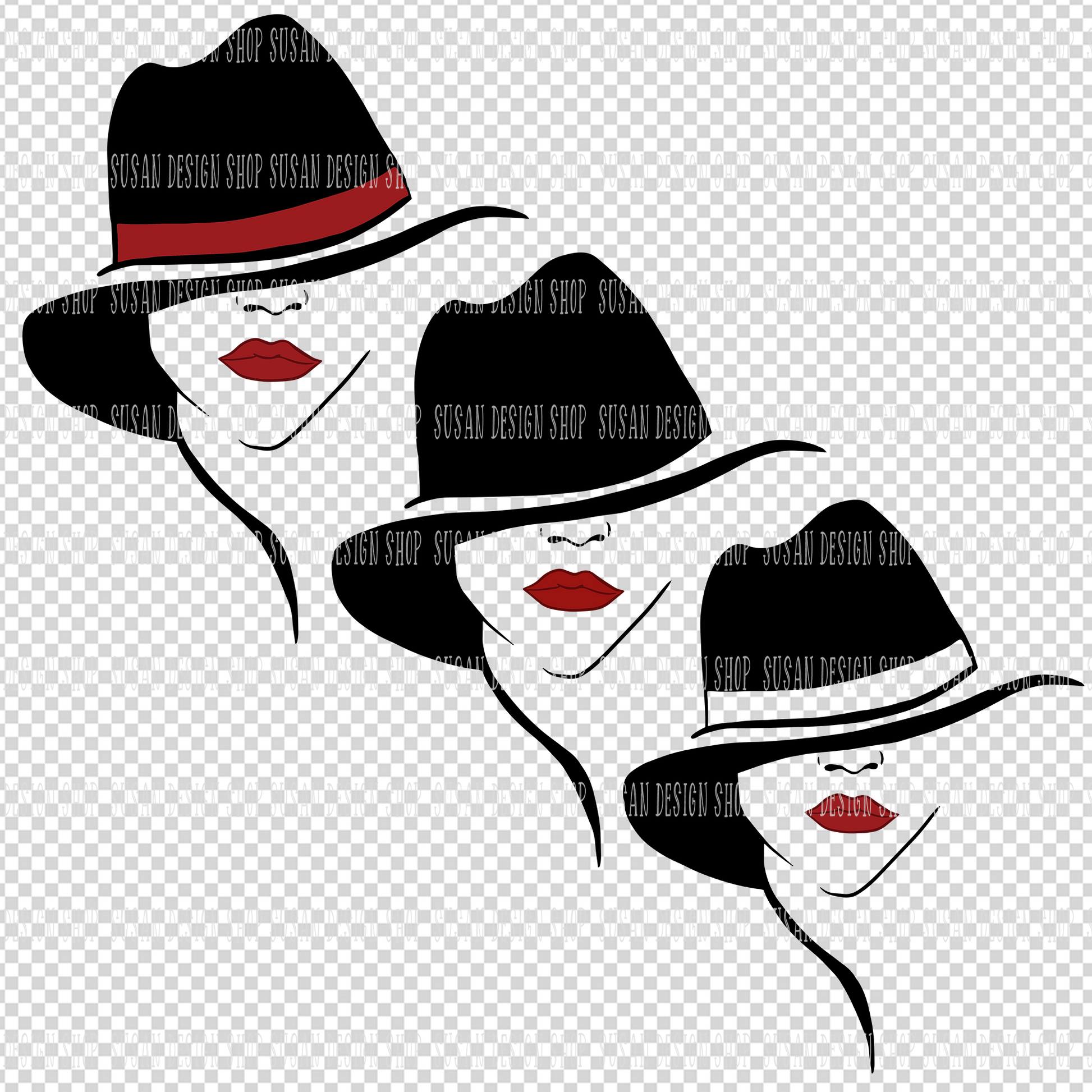 Black Woman Classic Look with Hat Red Lip SVG Bundle