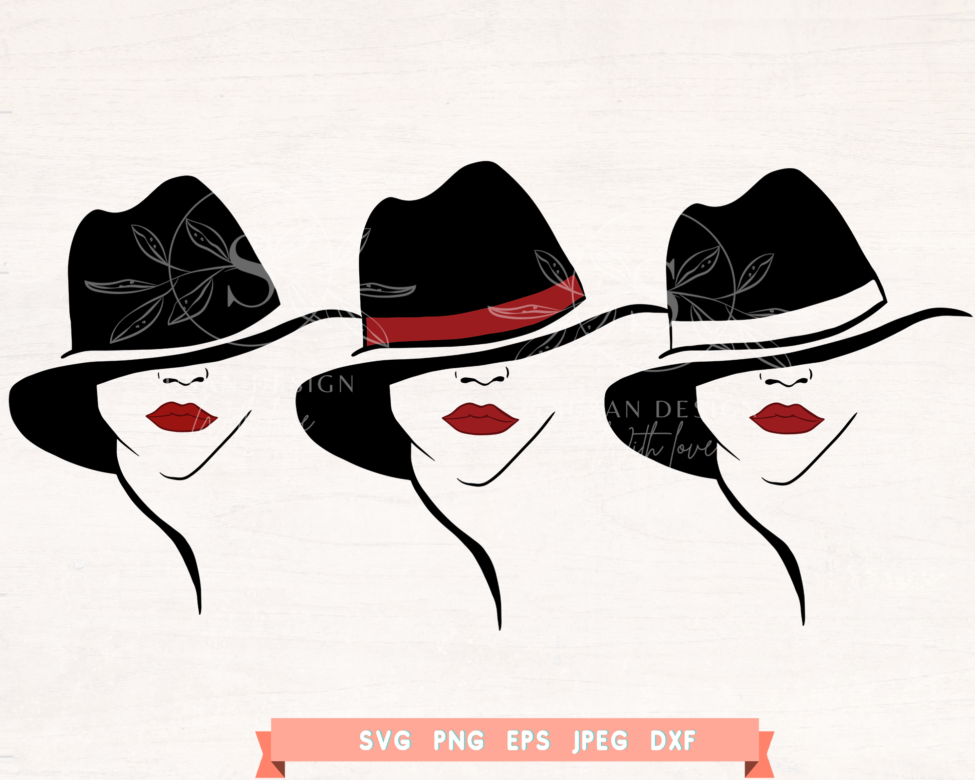 Black Woman Classic Look with Hat Red Lip SVG Bundle