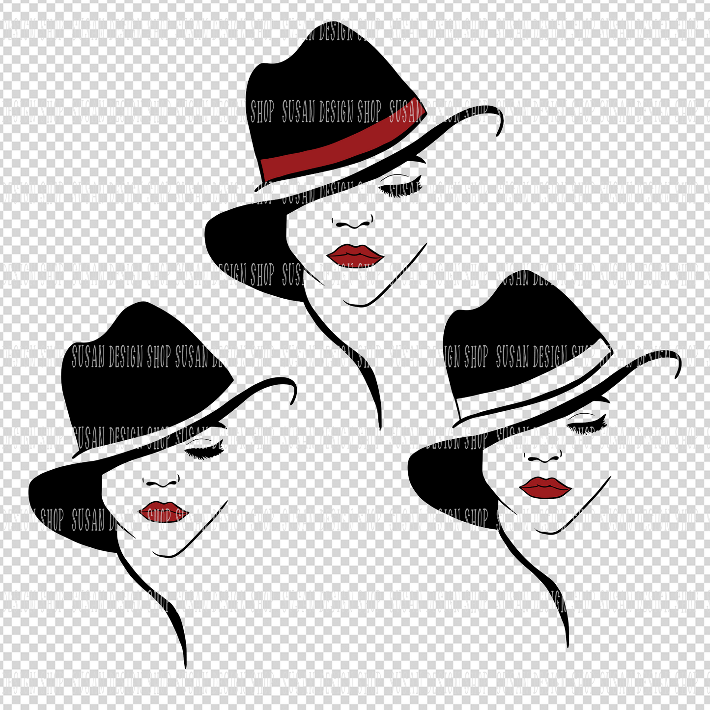 Black Woman Classic Look with Hat eyelash red lip SVG Bundle