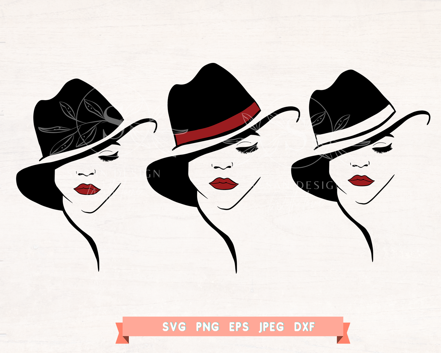 Black Woman Classic Look with Hat eyelash red lip SVG Bundle