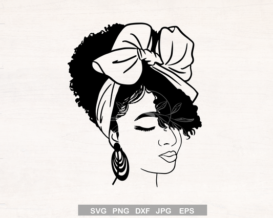 Black Woman with Headwrap SVG Black and White