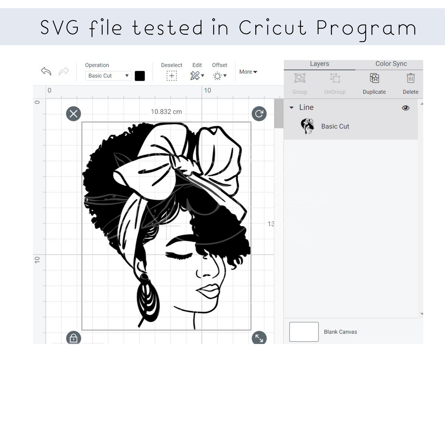 Black Woman with Headwrap SVG Black and White